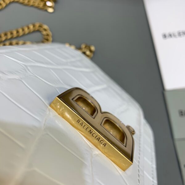 Balenciaga Croc Embossed Patent B Bag With Chain In White, For Women, Women's Bags 7.9in/20cm