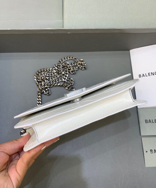 Balenciaga Croc Embossed Patent B Bag With Chain In White, For Women, Women's Bags 7.9in/20cm