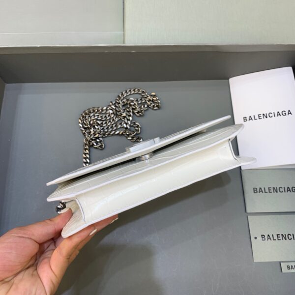 Balenciaga Croc Embossed Patent B Bag With Chain In White, For Women, Women's Bags 7.9in/20cm