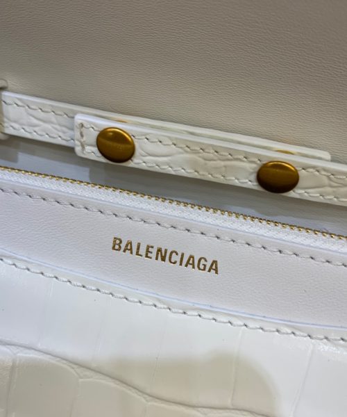 Balenciaga Croc Embossed Patent B Bag With Chain In White, For Women, Women's Bags 7.9in/20cm