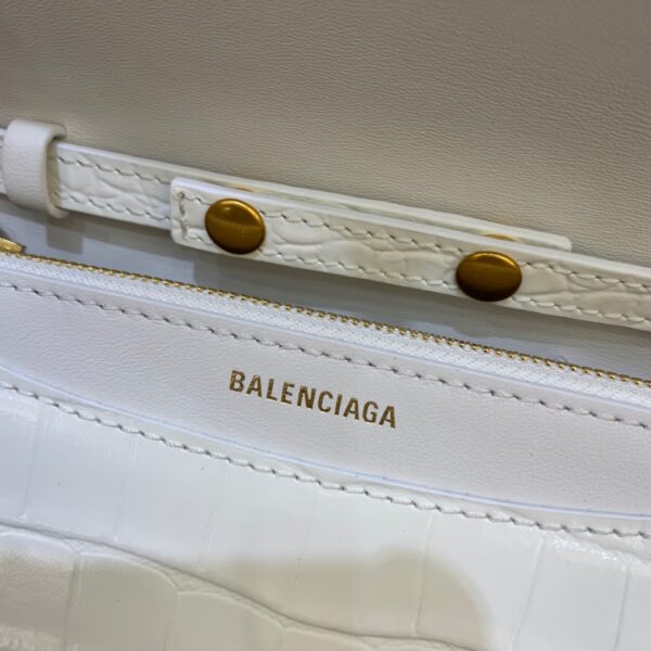 Balenciaga Croc Embossed Patent B Bag With Chain In White, For Women, Women's Bags 7.9in/20cm