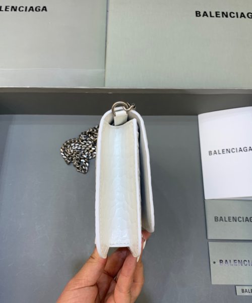 Balenciaga Croc Embossed Patent B Bag With Chain In White, For Women, Women's Bags 7.9in/20cm