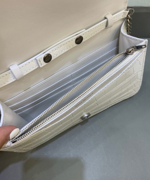 Balenciaga Croc Embossed Patent B Bag With Chain In White, For Women, Women's Bags 7.9in/20cm