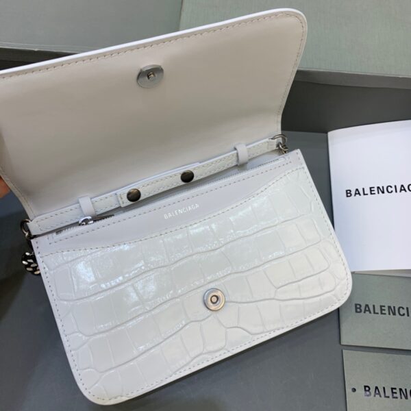 Balenciaga Croc Embossed Patent B Bag With Chain In White, For Women, Women's Bags 7.9in/20cm