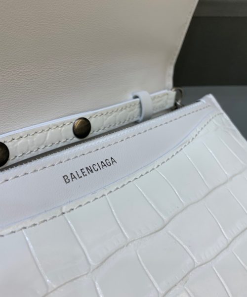 Balenciaga Croc Embossed Patent B Bag With Chain In White, For Women, Women's Bags 7.9in/20cm
