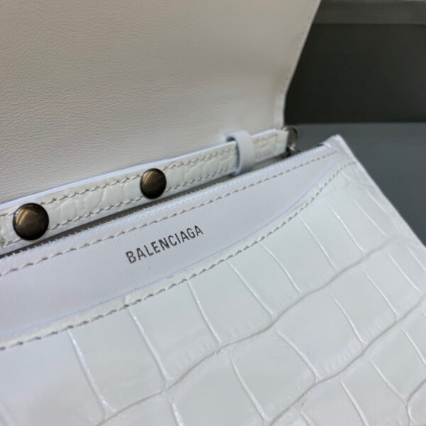 Balenciaga Croc Embossed Patent B Bag With Chain In White, For Women, Women's Bags 7.9in/20cm