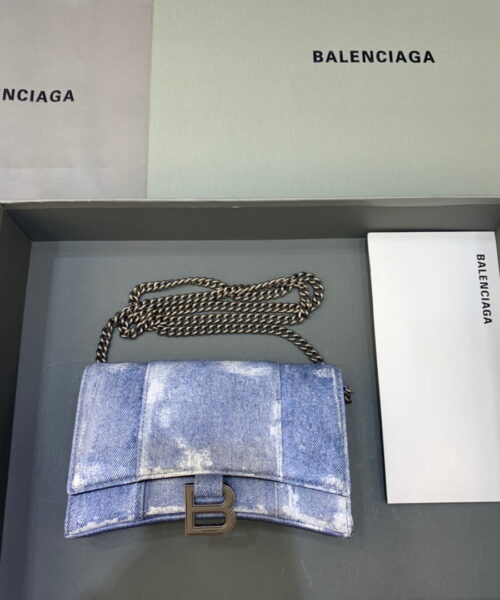 Balenciaga Downtown Small Shoulder Bag With Chain Blue Washed, For Women, Women's Bags 11.8in/30cm