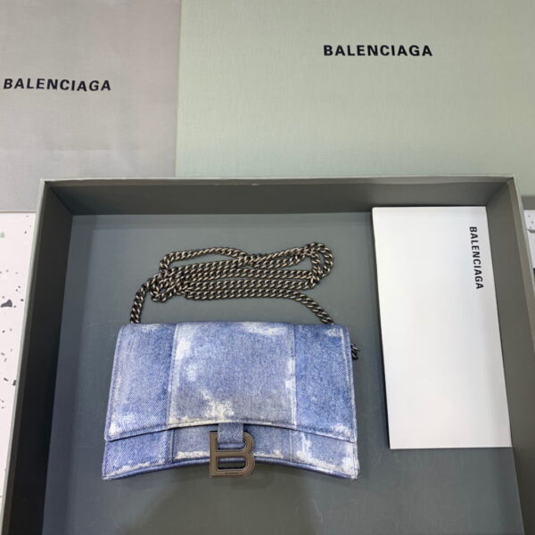 Balenciaga Downtown Small Shoulder Bag With Chain Blue Washed, For Women, Women's Bags 11.8in/30cm