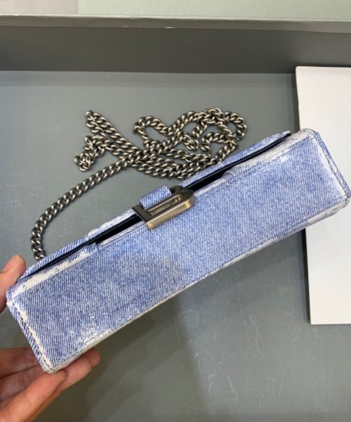 Balenciaga Downtown Small Shoulder Bag With Chain Blue Washed, For Women, Women's Bags 11.8in/30cm