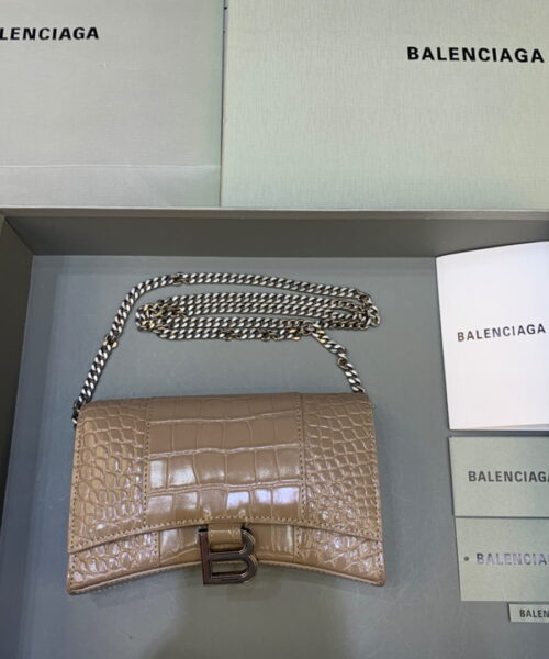 Balenciaga Downtown Small Shoulder Bag With Chain Brown, For Women, Women's Bags 11.8in/30cm