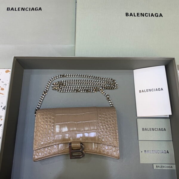 Balenciaga Downtown Small Shoulder Bag With Chain Brown, For Women, Women's Bags 11.8in/30cm