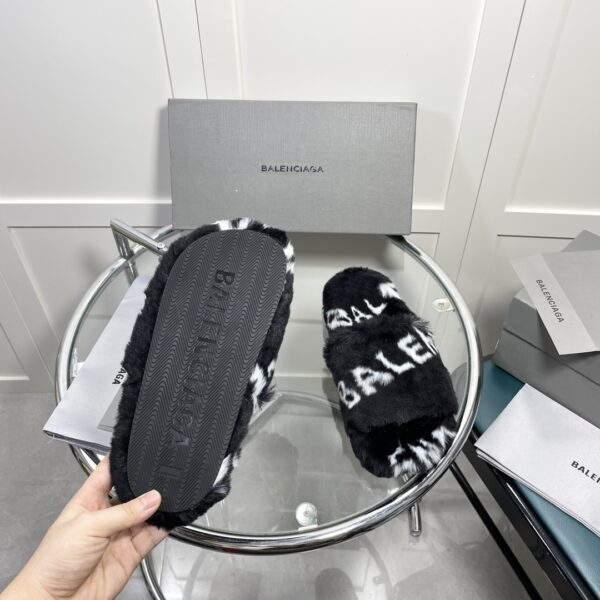Balenciaga Furry Slide Sandal Allover Logo Black For Women 654261W2B411090