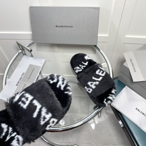 Balenciaga Furry Slide Sandal Allover Logo Black For Women 654261W2B411090