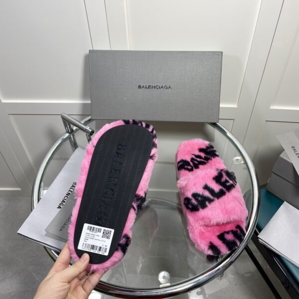 Balenciaga Furry Slide Sandal Allover Logo Pink For Women