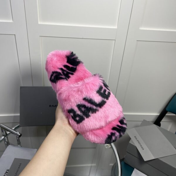 Balenciaga Furry Slide Sandal Allover Logo Pink For Women
