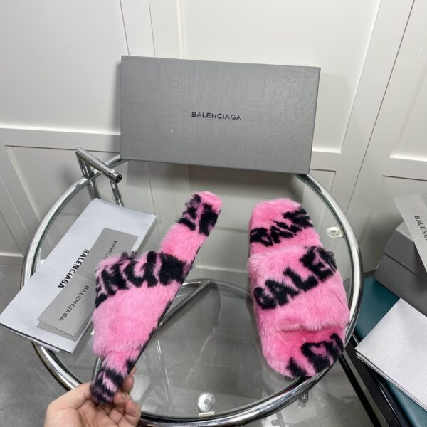 Balenciaga Furry Slide Sandal Allover Logo Pink For Women