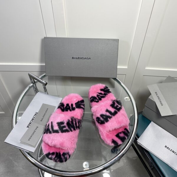 Balenciaga Furry Slide Sandal Allover Logo Pink For Women