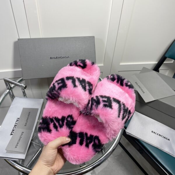 Balenciaga Furry Slide Sandal Allover Logo Pink For Women