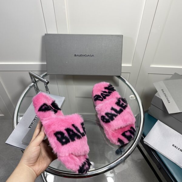 Balenciaga Furry Slide Sandal Allover Logo Pink For Women