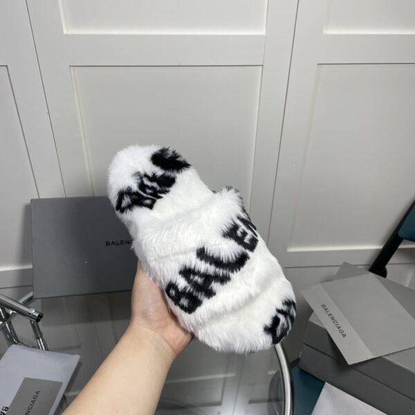 Balenciaga Furry Slide Sandal Allover Logo White For Women