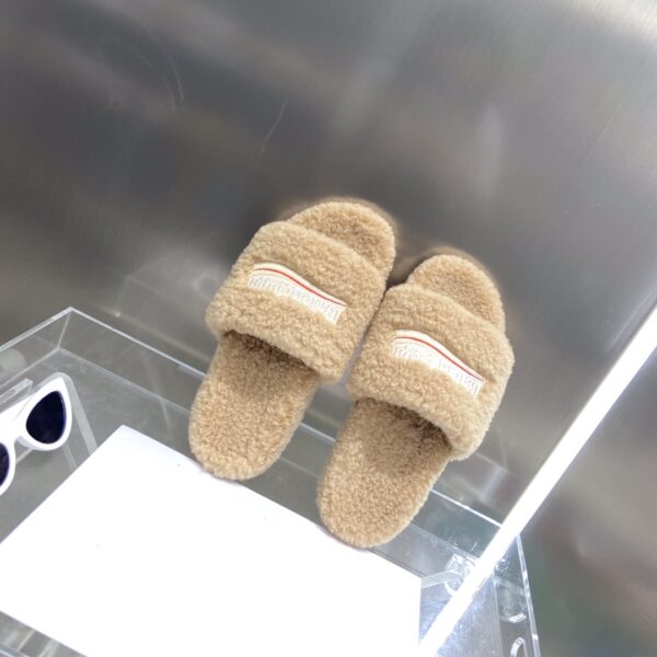 Balenciaga Furry Slide Sandal Beige For Women
