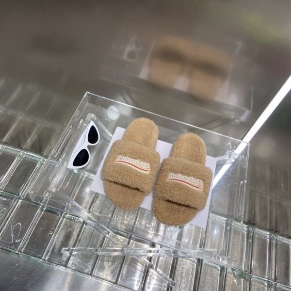 Balenciaga Furry Slide Sandal Beige For Women