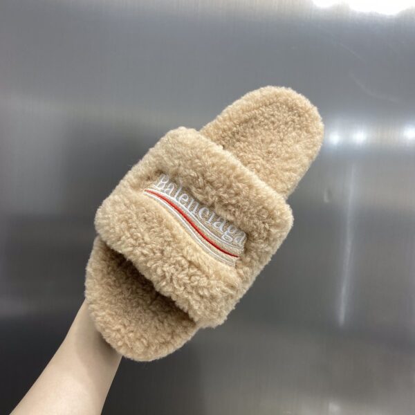 Balenciaga Furry Slide Sandal Beige For Women
