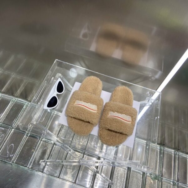 Balenciaga Furry Slide Sandal Beige For Women