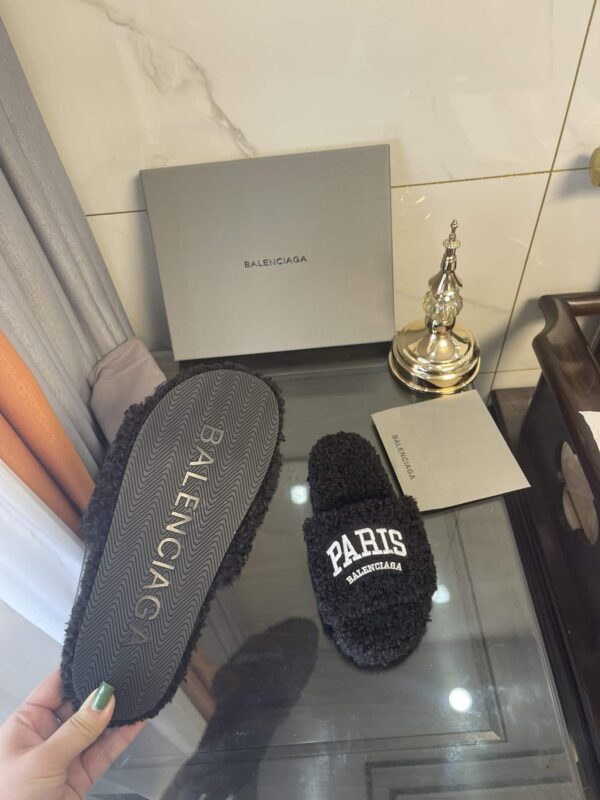 Balenciaga Furry Slide Sandal Black For Women