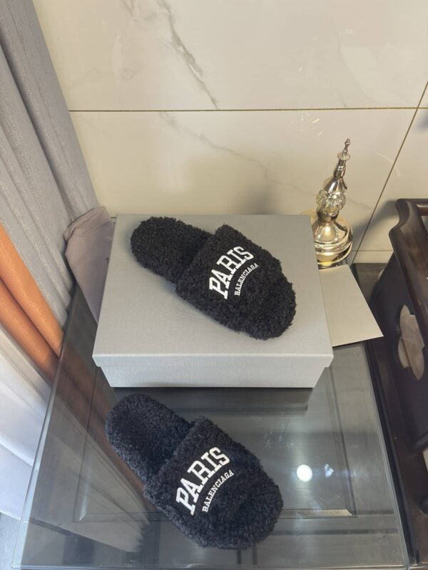 Balenciaga Furry Slide Sandal Black For Women