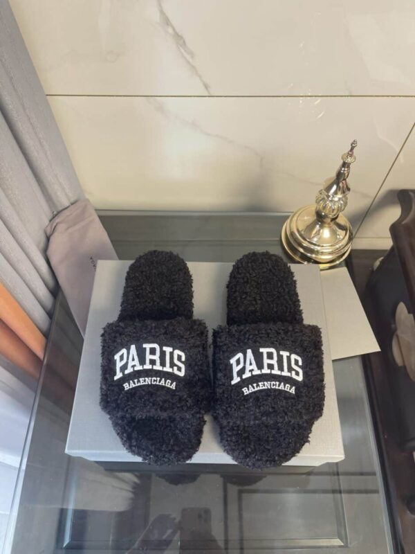 Balenciaga Furry Slide Sandal Black For Women