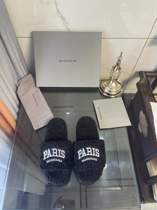Balenciaga Furry Slide Sandal Black For Women