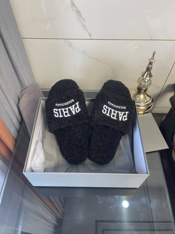 Balenciaga Furry Slide Sandal Black For Women