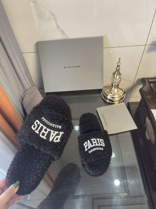 Balenciaga Furry Slide Sandal Black For Women