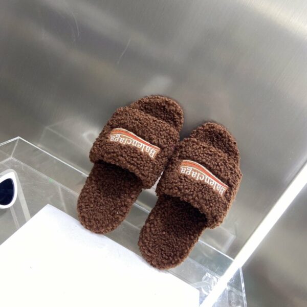 Balenciaga Furry Slide Sandal Brown For Women