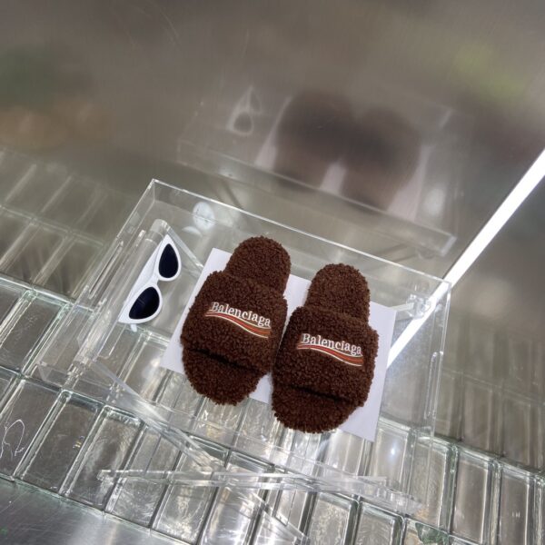 Balenciaga Furry Slide Sandal Brown For Women