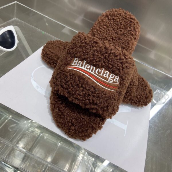 Balenciaga Furry Slide Sandal Brown For Women