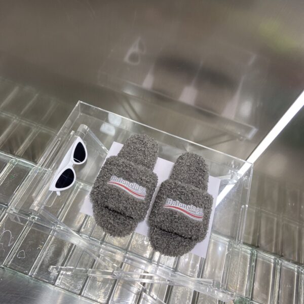 Balenciaga Furry Slide Sandal Grey For Women