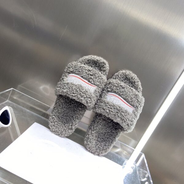 Balenciaga Furry Slide Sandal Grey For Women