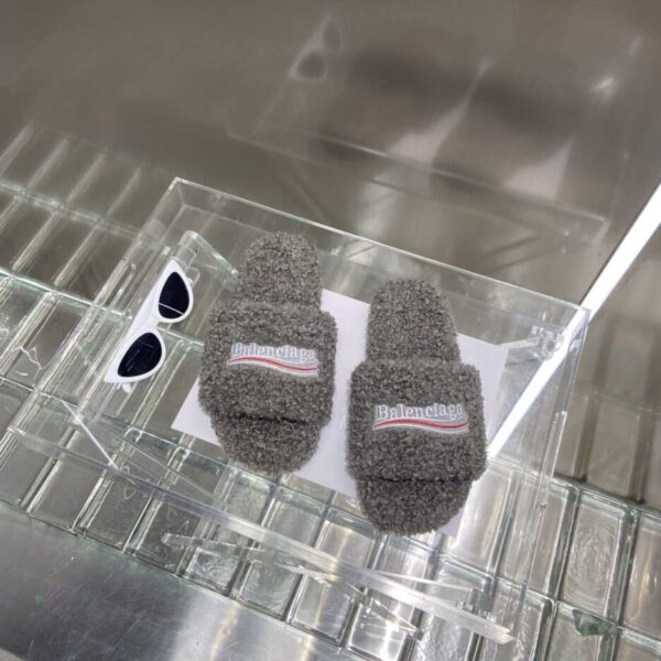 Balenciaga Furry Slide Sandal Grey For Women