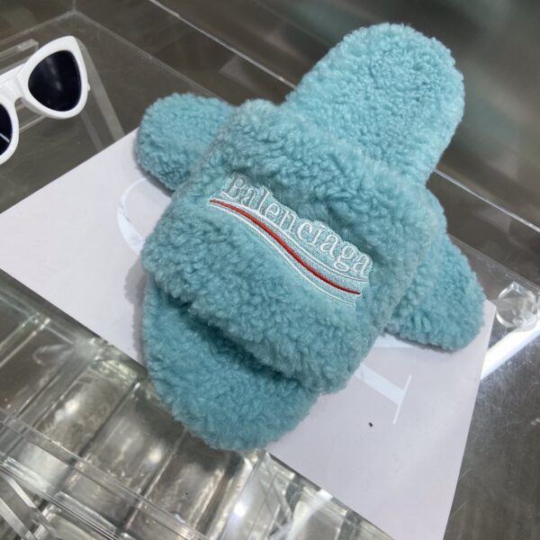 Balenciaga Furry Slide Sandal Light Blue For Women