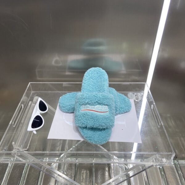 Balenciaga Furry Slide Sandal Light Blue For Women