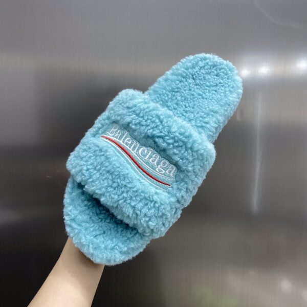 Balenciaga Furry Slide Sandal Light Blue For Women