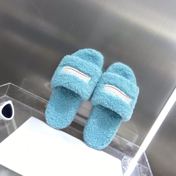 Balenciaga Furry Slide Sandal Light Blue For Women