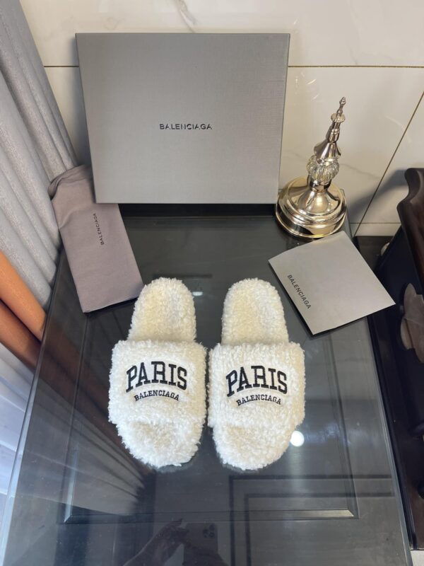Balenciaga Furry Slide Sandal White For Women