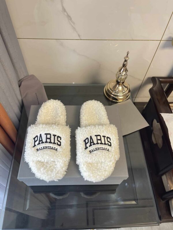 Balenciaga Furry Slide Sandal White For Women