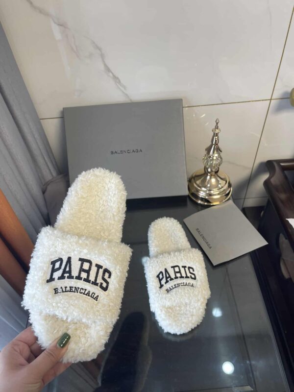 Balenciaga Furry Slide Sandal White For Women