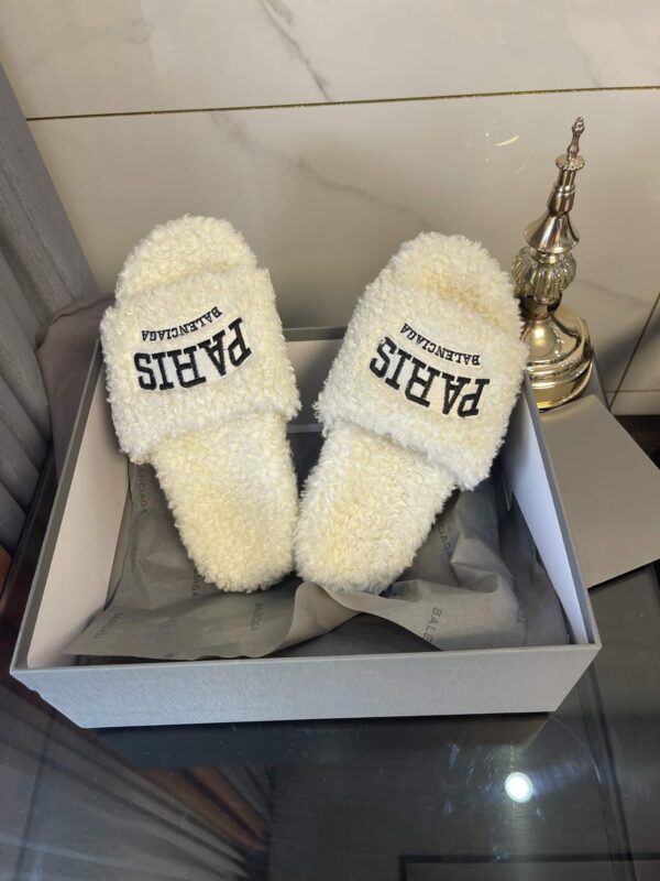 Balenciaga Furry Slide Sandal White For Women