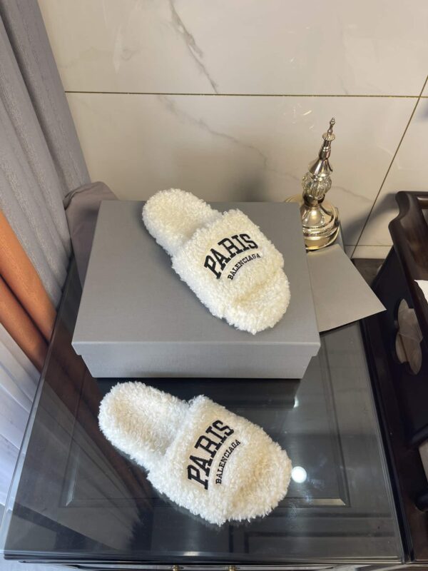 Balenciaga Furry Slide Sandal White For Women