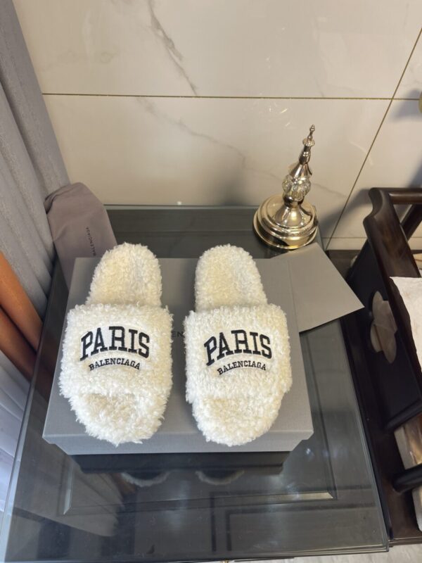 Balenciaga Furry Slide Sandal White For Women